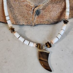 Puka shell and tiger eye necklace